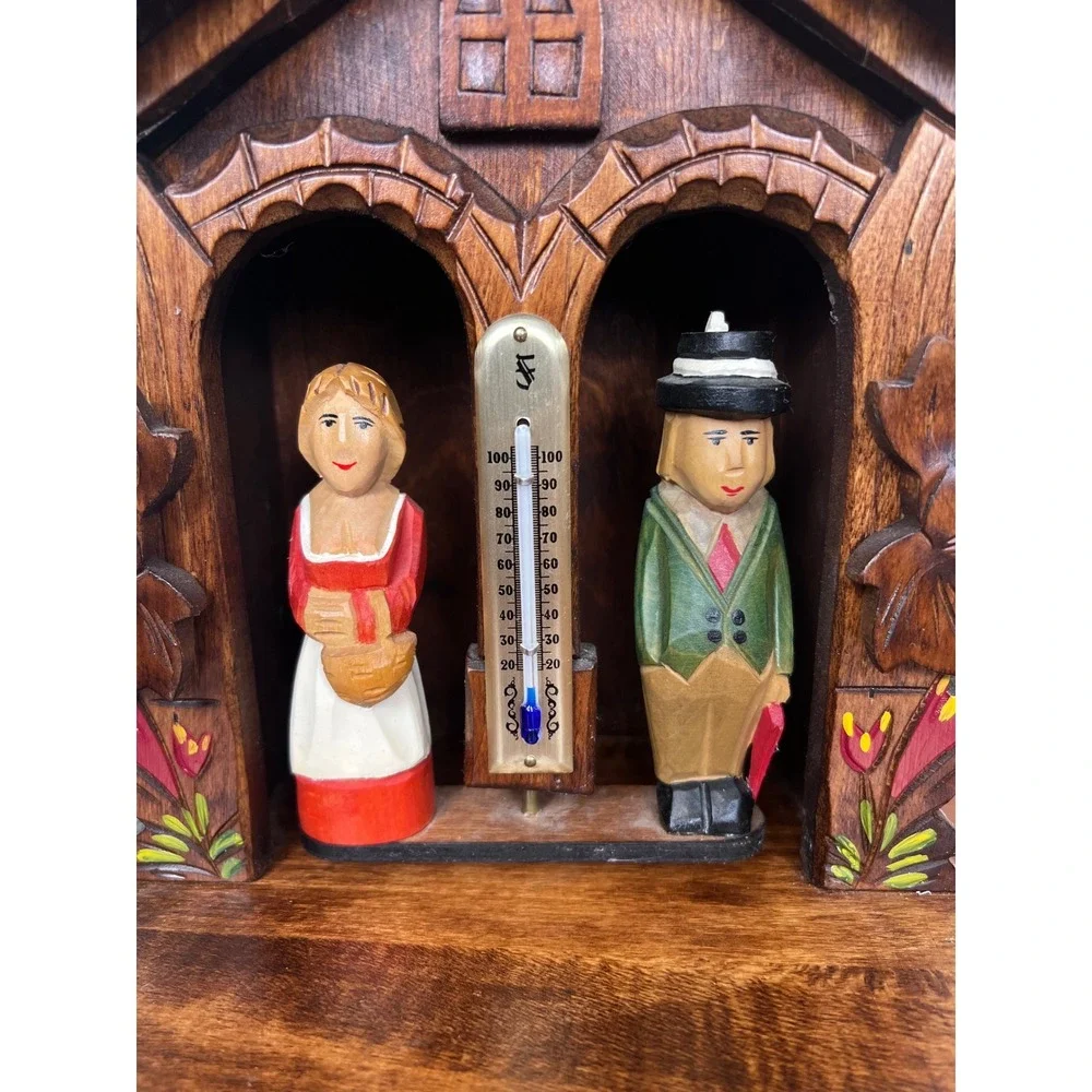 Vintage Black Forest Wooden Weather House Hand Carved German Folk Art Chalet